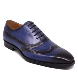 Lace up Stylish Oxford Mens Blue Dress Genuine Leather <b>Shoes</b> Italian - Product Image 1