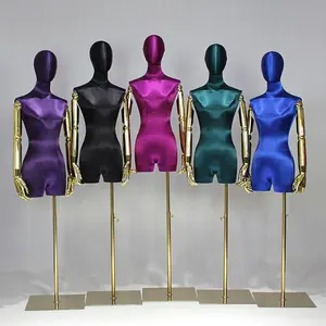 辛集彩色半长婚纱架金臂人体模型丝绸覆盖模型展示道具橱窗女人体模型