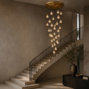 Contemporary Cascading Glass Sphere Pendant <b>Light</b> Long <b>Wire</b> Hanging Lamp For Villa Atrium - Product Image 1