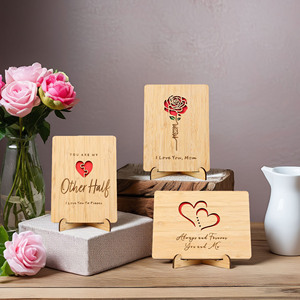 Tarjeta de felicitación de bambú para aniversario, invitación de boda, tarjeta de cumpleaños, tarjeta para el Día de la Madre, tarjeta para el Día de San Valentín, tarjeta de bendición con palabras íntimas - Product Image 2