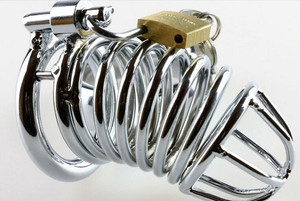 男性用メタルフェチスムース貞操帯 三連リング貞操ペニスケージ - Product Image 4