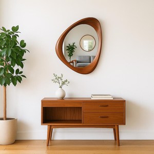 Miroir asymétrique en noyer Art Déco, fait à la main, écologique, léger, décoration murale en bois, marque KALATRI, décoration d'hôtel, de maison et de salle de bain - Product Image 4