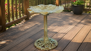 Bain d'oiseaux en résine beige à texture pierre, avec piédestal festonné en forme <span class=keywords><strong>de</strong></span> feuille <span class=keywords><strong>de</strong></span> lys, résistant aux intempéries, pour la décoration <span class=keywords><strong>de</strong></span> <span class=keywords><strong>jardin</strong></span> et <span class=keywords><strong>de</strong></span> cour - Product Image 5