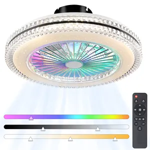 Modern Flush Mount LED Dimmable Lighting 6 Speeds Copper Motor 18'' Starry Sky Lampshade Ceiling Fans With Lights Remote Control