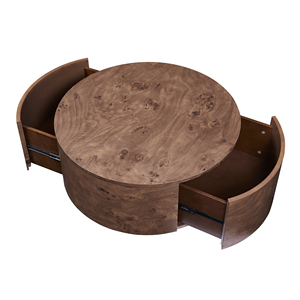Burl Wood Rotating Coffee <b>Table</b> with 2 Drawers, 360° Rotating Top, Walnut - Product Image 1