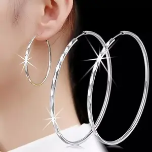 Korean Silver Simple Hoop Earrings Supplier Diamond Shaped Copper Earring Wholesale Exaggerated Oversized Ring Earrings