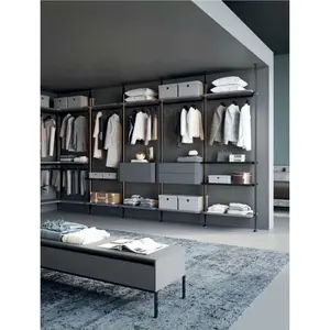 Muebles de dormitorio modernos walk in closet decoración de marco de metal para armario
