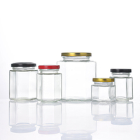 Vente en gros de bocaux en verre hexagonaux carrés et ronds à capacité multiple avec couvercle en métal et support personnalisé