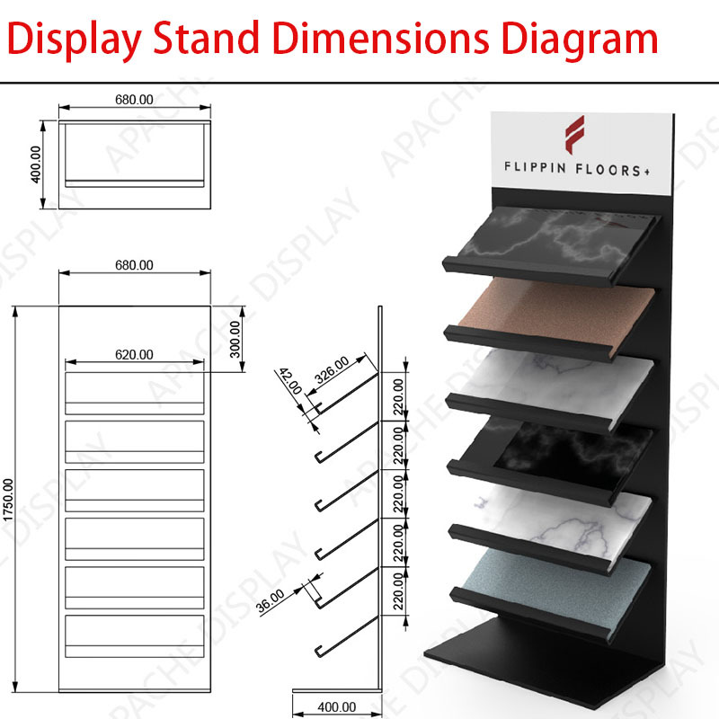 Apache Custom Metal Floor Granite Quartz Marble Ceramic Stone Tile Display Racks Showroom Display Stand with Header Wholesale — view 2