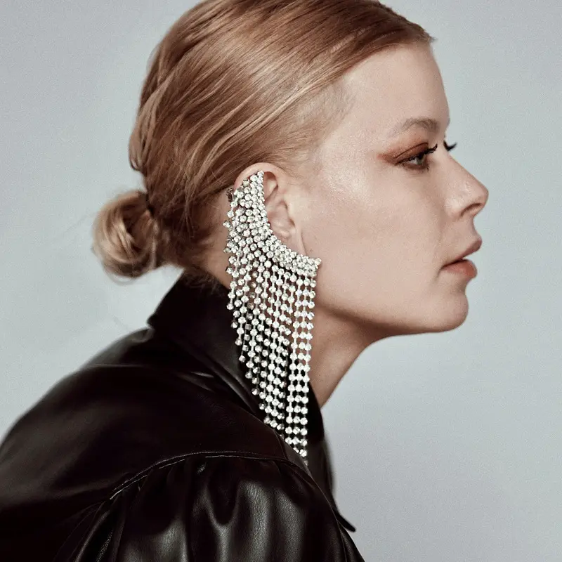 Hot Sale Exaggerated Tassel Stud Earrings Irregular Personalized Crystal Earrings Fashion Women Jewelry