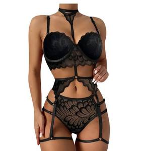 Femme Ensemble de sous-vêtements rembourrés <span class=keywords><strong>Jarretière</strong></span> Femme Broderie Push up Bras G-String Culotte Sous-vêtements Femmes Lingerie Sexy - Product Image 4