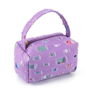 Wholesale Custom Fashionable Eco Cosmetic Make up Storage Personality Patchwork Denim Shopping Pouch Bags with Zipper and Handle - Product Image 4