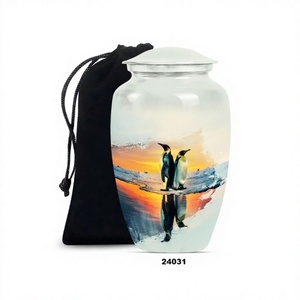 Venta caliente hermosa puesta de sol pingüino gran cremación de aluminio urna para adultos para cenizas humanas urna decorativa con bolsa de terciopelo gratis - Product Image 1