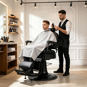 Fauteuil de Barbier Commercial Rétro Entièrement Noir avec Cadre Métallique Sculpté, Fauteuil Inclinable pour Hommes, Salon de Coiffure, Salon de Tatouage - Product Image 4