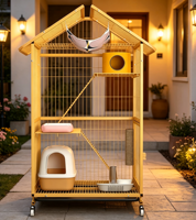 Enclos pour chat en métal de type maison spacieux avec toit en pente, niche pour chat, hamac, griffoir, plateau coulissant, roulettes mobiles, durable 25