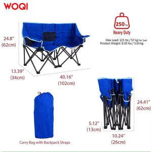 Chaise de camping pliable double Woqi, tissu Oxford bleu, cadre en aluminium, pour extérieur, jardin, plage, pique-nique - Product Image 2