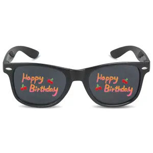 Feirong Low Moq New Trend UV400 Lens Happy Birthday Party PC Colorful Durable Plastic Frame Woman Kids Logo Custom Sunglasses