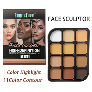 Palette de poudre pressée mate haute définition à 12 couleurs, fleurs romantiques, <span class=keywords><strong>kit</strong></span> de maquillage pour sculpter le visage, contour et surligneur - Product Image 4