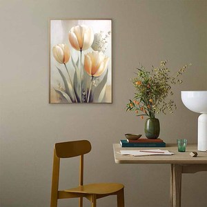 Dipinto su Tela <span class=keywords><strong>di</strong></span> <span class=keywords><strong>Tulipani</strong></span> in Morbido Beige Crema, Stile Vintage a Olio, Arte Floreale da Parete per Casa Minimalista - Product Image 5