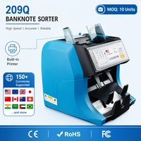 Compteur de billets à grand écran tactile de 7,84 pouces 209Q avec double CIS, trieuse de plus de 150 devises, poche de rejet et imprimante thermique intégrée