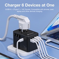 Adaptateur de voyage universel Wontravel 70W PD 3.0 avec 3 ports Type-C et 2 ports USB certifié CE/FCC pour ordinateurs portables, téléphones et appareils photo