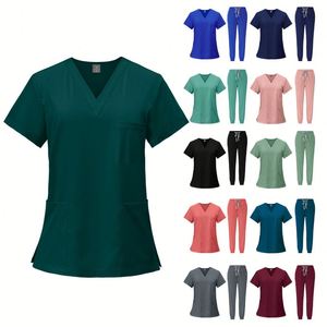 Ensemble d'uniformes médicaux extensibles et respirants pour femmes, manches courtes, coupe droite, en polyester et élasthanne - Product Image 1