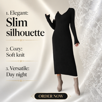 Robe mini élégante FNJIA 2026 personnalisée automne/hiver, col en V, manches longues, ajourée, antistatique, coupe crayon, unie et simple
