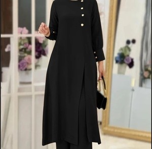 Conjunto de Pantalones Anchos y Camisa Larga Irregular de Color Sólido para Mujer, <span class=keywords><strong>Elegante</strong></span> y a la Moda, al por Mayor - Product Image 2