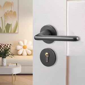 Manija de puerta interior negra de lujo con cerradura, manijas de puerta para interiores, manija de cerradura de embutir de madera para interiores - Product Image 2