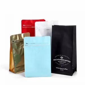 125G 500G 1Kg 250G Custom Eight Side Sealing Flat Bottom Coffee Bean Bag Aluminum Foil Coffee Packaging Zipper Bags With Valve