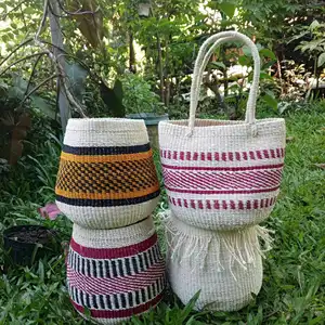 Handwoven Nature Fiber Tote Bag Custom Patterned abaca Raffia Braided Weaved Basket for Fruit Shopping Fashion Gift
