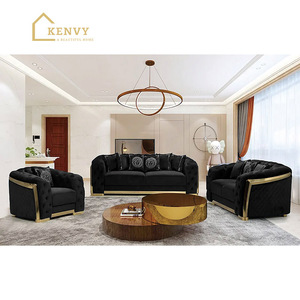 Canapé sectionnel moderne minimaliste noir et or, canapé en velours, ensemble de canapés nordiques simples, meubles de salon - Product Image 1