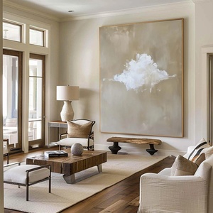 Peinture à l'huile faite à la main, peinture texturée, art sur toile, œuvre d'art minimaliste nuageuse, décoration chic et simple pour la maison et la galerie - Product Image 2