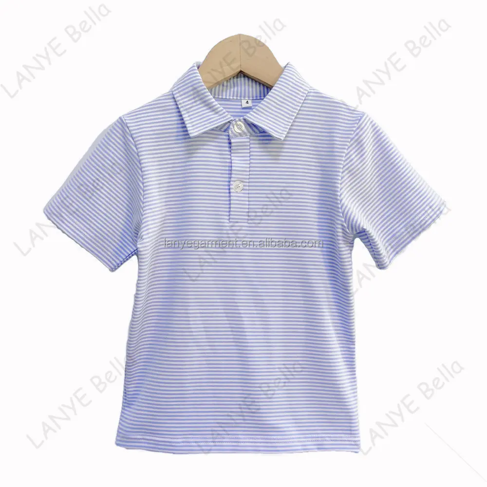 Wholesale Summer 95% Cotton Baby Boy Short Sleeve T-shirt Toddler Kids Polo Collar Stripe Shirts