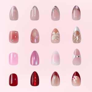 เล็บปลอมอะคริลิคสีแดงแบบ 3 มิติ ทรงอัลมอนด์สั้น คุณภาพสูง ขายส่ง ทำมือ สีชมพูแบบตาแมว ปลายเล็บแบบเฟรนช์ทิป เจลนิ่ม สำหรับวันวาเลนไทน์ - Product Image 1