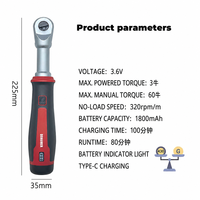 Mini clé à cliquet électrique sans balais 3,6 V avec douilles 3/8 et 1/4 pouces, batterie lithium rechargeable, 320 fréquences d'impact