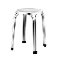 Tabouret rond multifonctionnel en acier inoxydable, à poser au sol, argenté, à quatre pieds, pour restaurant, hôtel, cantine