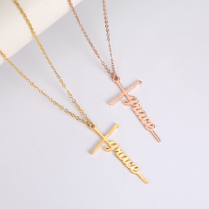 Colgante de Cruz con nombre personalizado, collar Unisex de acero inoxidable de Color dorado, regalo de aniversario, joyería personalizada - Product Image 6
