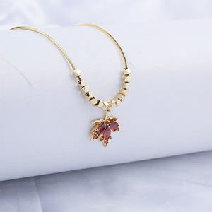 Red Maple Leaf Titanium Steel Necklace Women Crystal Rhinestone Claw Setting Clavicle Chain Everyday Wear - Product Image 3