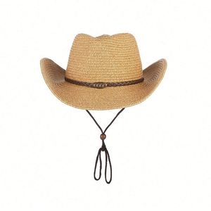 Straw Cowgirl <b>Women</b> Cowboy Hats for Men Wide Brim Sun Shapeable Western Beach Hat Promotion Gift - Product Image 1
