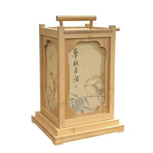 <b>Bamboo</b> Lantern Style Mooncake Box Rectangle Natural <b>Wood</b> Color Handmade <b>Packaging</b> For Pastry Tea Gift Box 0703 - Product Image 1
