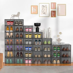 Modern Clear Stackable Detachable Foldable Multifunctional Waterproof Shoe <b>Storage</b> Cabinet Plastic Sneaker <b>Box</b> Transparent - Product Image 4
