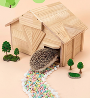 Maison pour hérissons moderne en bois massif avec toit incliné, design à tenons et mortaises, mobilier pour animaux de compagnie pour usage intérieur/extérieur