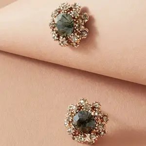crystal flower stud green vintage earrings