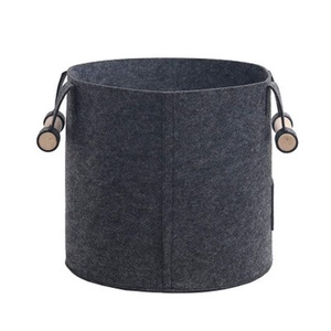 Cesta de almacenamiento de fieltro redonda de gran capacidad, con asas de madera para almacenar todo tipo de artículos diversos - Product Image 3