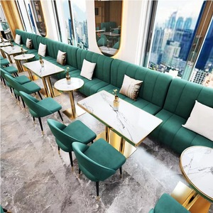 Mesa de mármol transpirable terciopelo cabina sofá Marco de hierro <span class=keywords><strong>comida</strong></span> rápida restaurante café Hotel Mesa creativa y silla muebles - Product Image 4