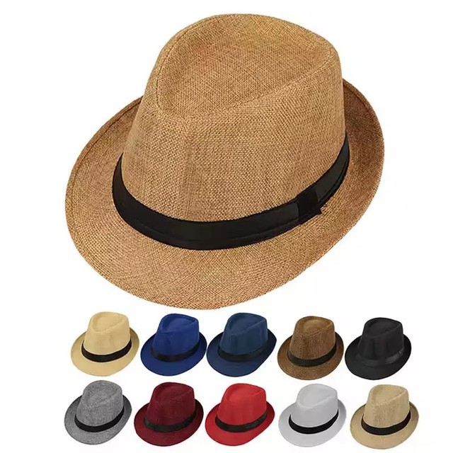 Hot Sale Summer Trilby Hat Outdoor Sun Men's Visor Jazz Hat Braid Floppy Fedora Beach Panama Straw Bucket Hats