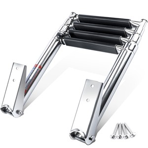 Stainless Steel <b>Folding</b> <b>Ladder</b> 6FT 4 <b>Steps</b> Manual Lock Boat Deck Access Marine Use - Product Image 1