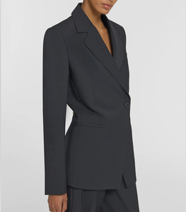 Blazer Negro Asimétrico de un Solo Botón para Mujer, con Solapa con Muescas y Bolsillos con Solapa, para Oficina y Ropa Formal - Product Image 3