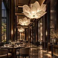 Lustre suspendu moderne et créatif en forme de fleur de lotus, en tissu fait main, pour hall d'hôtel, restaurant, mariage